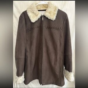 Liz Claiborne Coat Women’s Size  Medium Brown Suede Faux Fur Lined